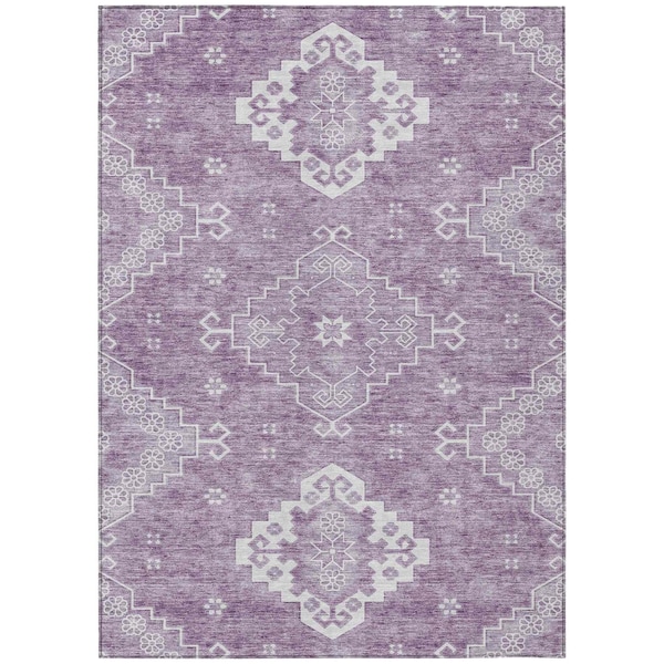 Homeroots 3' X 5' Lavender Plum And Ivory Medallion Washable Indoor Outdoor Area Rug 589044 - main