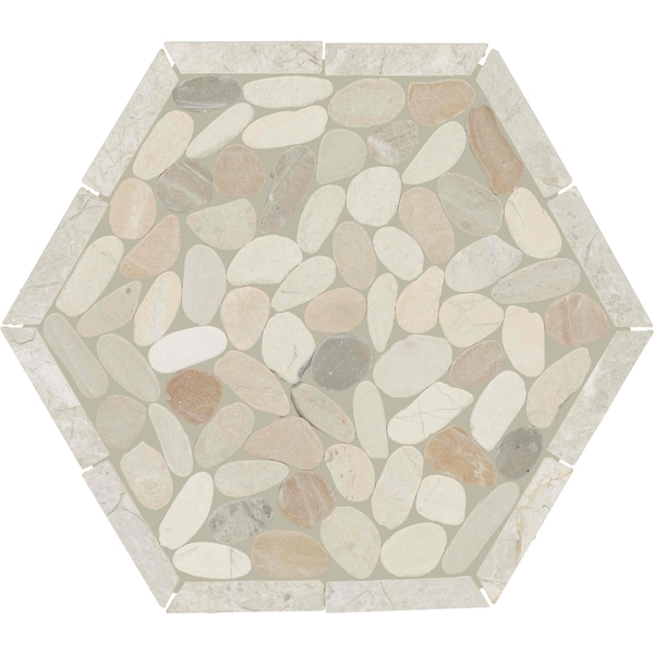 Daltile Pebble Oasis Natural Stone Framed Hexagon Pebble Mosaic 11in x 10in in Tumbled Seashell, 17PK PB44FRMHXPBMSTM - main