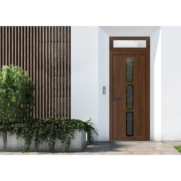 Vdomdoors Front Exterior Prehung Metal-Plastic Door Frosted Glass / MANUX 8112 Walnut / Office Commercial and MANUX8112EXD-WLN-W32-H80+12-RH-I - main
