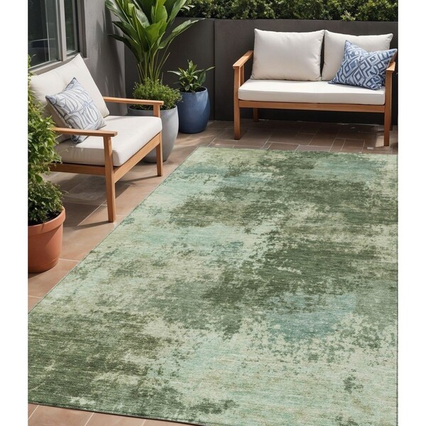 Homeroots 5' X 8' Artichoke Green And Pale Aqua Abstract Washable Indoor Outdoor Area Rug 630634 - main