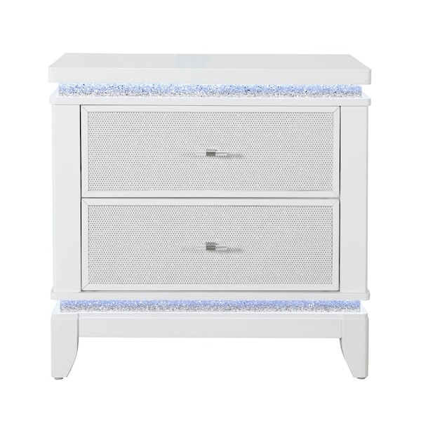 Global Furniture Usa Contemporary Alina White Nightstand With Cooler, Led, Speaker And Usb ALINA-WHITE-NS W/ COOLER LED SPKR USB - main