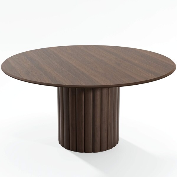 Homeroots 60" Brown Wood Pedestal Base Round Top Dining Table 720653 - main