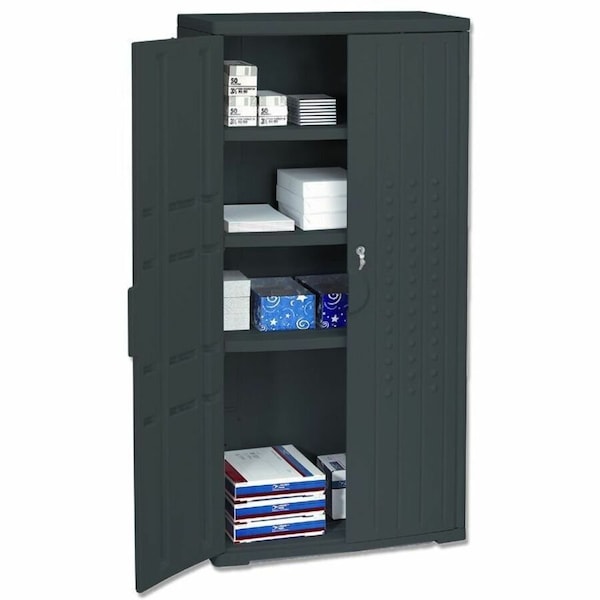 Iceberg Rough n Ready Storage Cabinet, Black, HDPE, 4 Shelves, 33 in W x 22 in D x 66 in H 92551 - main