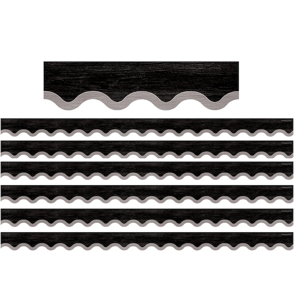 Teacher Created Resources Modern Farmhouse Black with Gray Scalloped Border Trim, 35 Feet, 6PK TCR8516 - main
