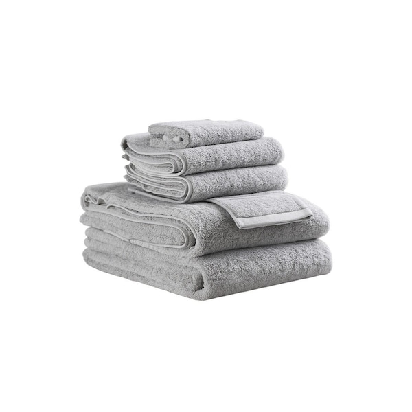 Homeroots Set of Six Light Gray Cotton Quick Dry Terry Cloth Towels, 6PK 700349 - main