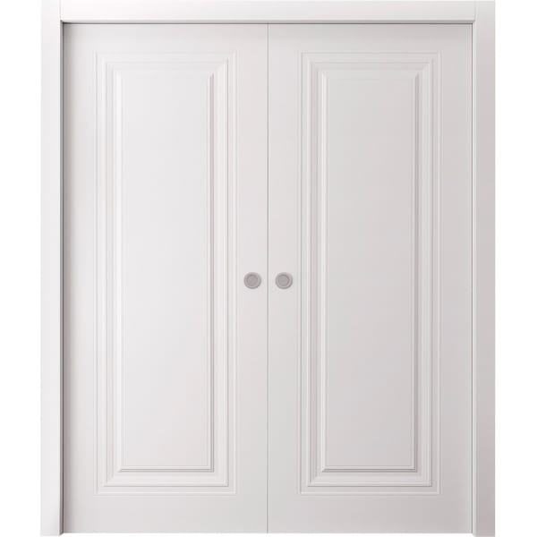 Sartodoors Sliding Double Pocket Doors 56 x 96 inches, BASIC 9111 White, Kit Rail Hardware, Solid Wood Inter BASIC9111DP-SKIN-5696 - main