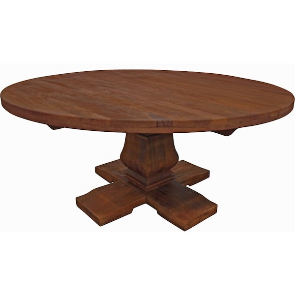 Homeroots 58" Brown Solid Wood Pedestal Base Round Top Dining Table 544742 - main