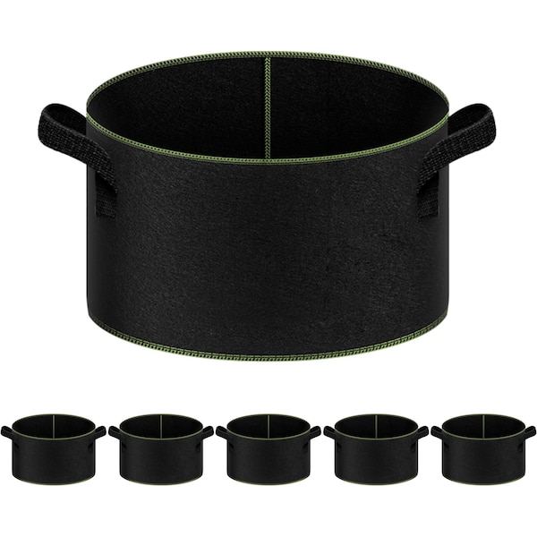 Ipower 15-Gallon Grow Bag Thickened Nonwoven Fabric Pots, Black w/Green Stitch Sewing, 5PK GLGROWBAG15X5EGRN - main