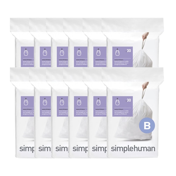 Simplehuman 6 Liter / 1.6 Gal. Trash Bags, 12.1 in x 17.7 in, 0.5 mil, White, 360 PK CW0251MC - main