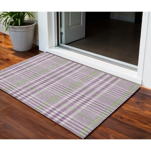 Homeroots 3' X 5' Purple Green And Ivory Plaid Washable Indoor Outdoor Area Rug 601506 - main