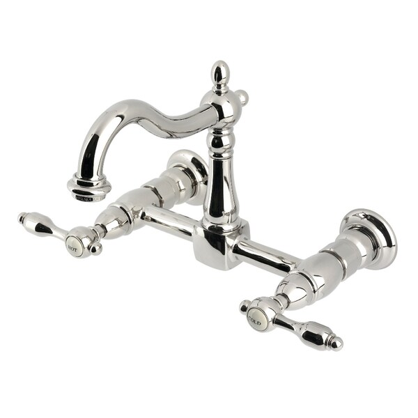 Kingston Brass Two-Handle Wall Mount Bridge Kitchen Faucet, Polished Nickel KS1266TAL - main