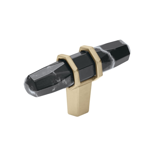 Amerock Carrione 2-1/2 in 64 mm Length Marble Black/Golden Champagne Cabinet Knob BP36647MBKBBZ - main