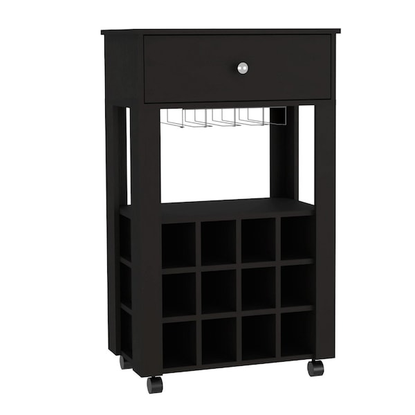 Homeroots Black Rolling Bar Cart With Wine Storage 479967 - main