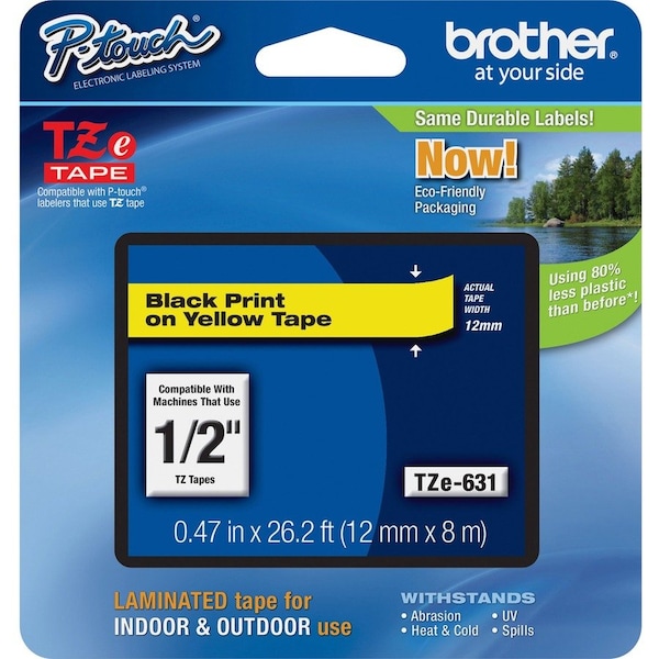 Brother Label Tape Cartridge 1/2", Black/Yellow TZE631 - main