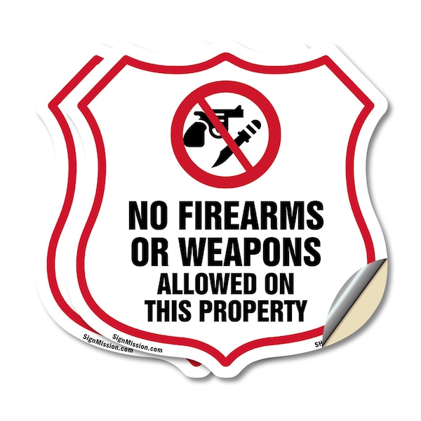 Signmission No Guns Shield Sign No Firearms Or Weapo, 12 inch X 12 inch, Vinyl Decal, 2PK SHI-D-2PACK-12-395 - main
