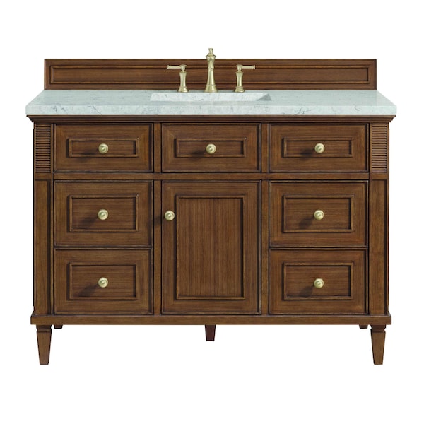 James Martin Vanities Lorelai 48'' S Vanity, Mid-Century Walnut w/ Jasmine Pearl Silestone Top w/ Wireless Charger 424-V48-WLT-FEJP - main