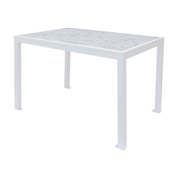 Bfm Seating Surf Inlay 4-Leg Bolt-Down Table 36x72 - Carrara Top - White Frame - Umbrella hole optional PH4L3672CRWH - main