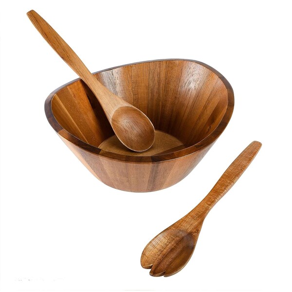 Gibson Home Sherwood 3 Piece Acacia Wood Salad Bowl and Serving Utensil Set in Brown 127385.03R - main