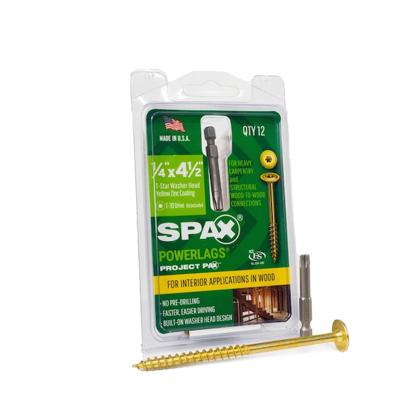 Spax 1/4 in x 4-1/2 in Interior Structural Wood Lag Screws Powerlags Washer Head T-Star, 12PK 45810207015543 - main