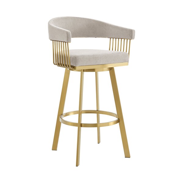 Armen Living Chelsea 30in Swivel Bar Stool with Gold Brushed Stainless Steel and Taupe Fabric LCCSBABGLTP30 - main