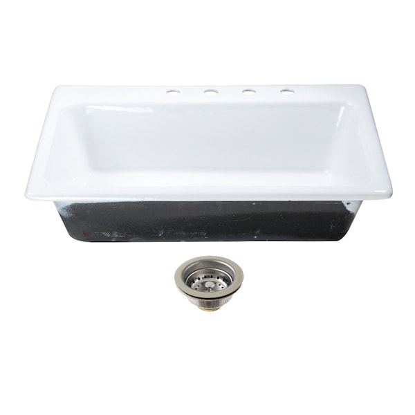 Kingston Brass 33-Inch Cast Iron Self-Rimming Single Bowl Drop-In Kitchen Sink, 4-Hole with Strainer KGCKTS332291 - main