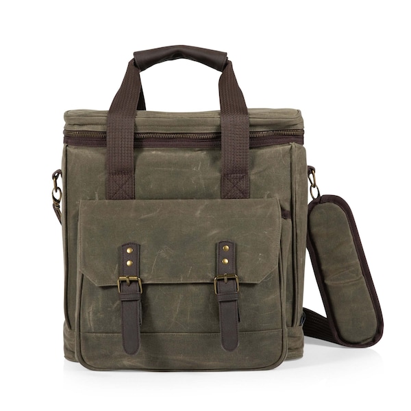 Picnic Time Family Of Brands Weekender 6 Bottle Insulated Wine Bag, Khaki Green with Brown Accents 663-06-140-000-0 - main