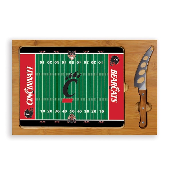 Picnic Time Family Of Brands NCAA Cincinnati Bearcats Football Field Icon Glass Top Cutting Board & Knife Set 910-00-505-664-0 - main