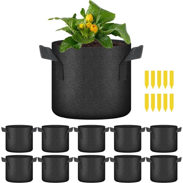 Ipower HealSmart Plant Grow Bags 2 Gallon, Tomoato Planter Pots with Handles, Black 2024 Version, 10PK GLGROWBAG2X5BLKV5X2 - main