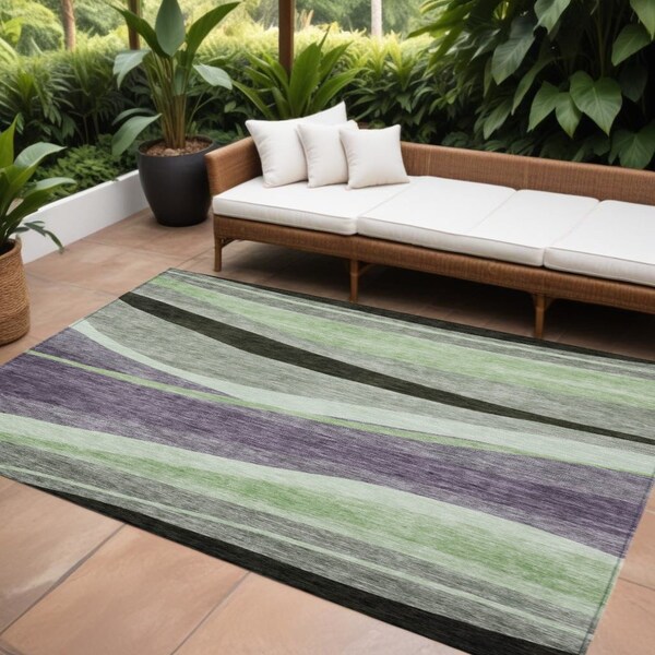 Homeroots 10' X 14' Purple And Green Abstract Washable Indoor Outdoor Area Rug 603688 - main