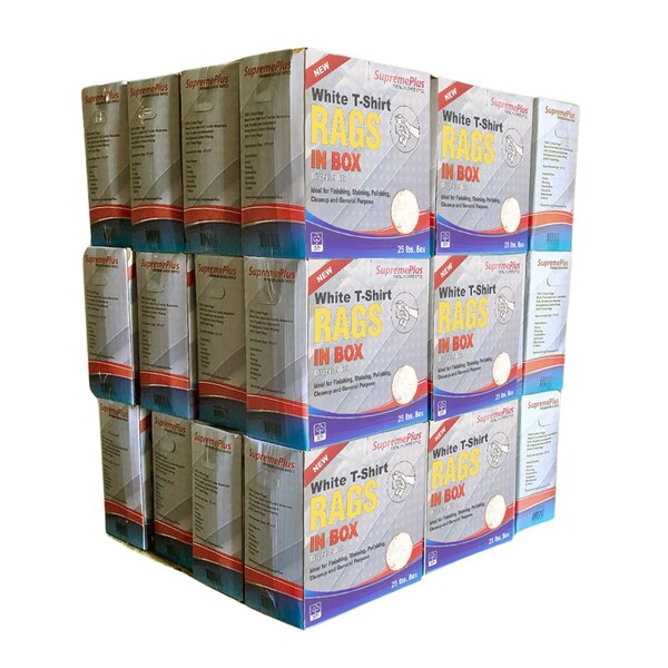 Supremeplus New White Knit T-Shirt Cleaning Rags, 1000 lbs. Pallet, 40 x 25 lbs. Compressed Box, 40PK SP-1346 - main