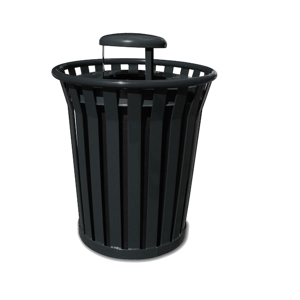 Witt Industries Heavy Duty Black Outdoor Slatted Metal Receptacle with Rain Cap WC3600-RC-BK - main