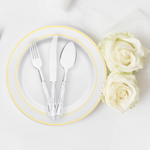 Smarty Had A Party Clear Baroque Disposable Plastic Cutlery Set - 480 Spoons, 480 Forks and 480 Knives, 1440PK 8330-CL-CS-CASE - main