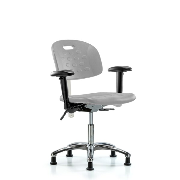 Blue Ridge Ergonomics Class 100 Poly Clean Room Chair - Desk Height with Adjustable Arms & Stationary Glides in Gray Poly CLR-HPDHCH-CR-T0-A1-RG-GRY - main