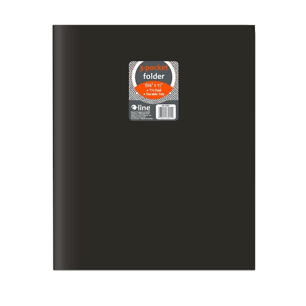 C-Line Products 8-1/2" x 11" Black Heavyweight 3-Pocket Poly Portfolios, 24EA/BX, 6BX/CT 33941-BX - main