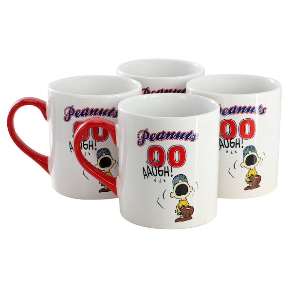 Peanuts Best in Sports Varsity 4 Piece 19 Ounce Stoneware Mug Set in White and Red 750123597M - main