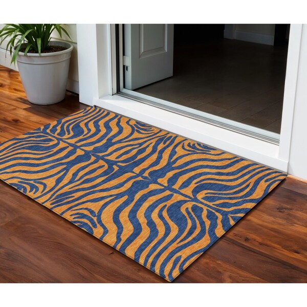 Homeroots 3' X 5' Navy Blue And Pink Animal Print Washable Indoor Outdoor Area Rug 600678 - main