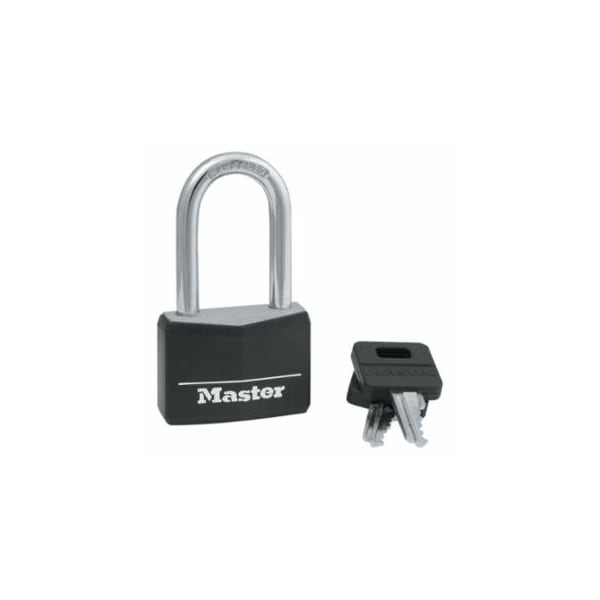 Master Lock Covered Solid Body Padlock, 1/4 in Diam., 1 1/2 in L x 13/16 in W, Black, 4PK 470-141DLF - main
