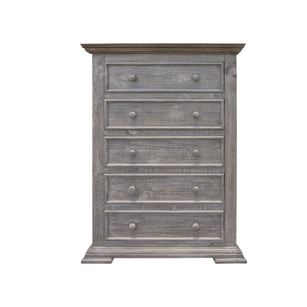 Homeroots 37" Gray Solid Wood Five Drawer Chest 524584 - main
