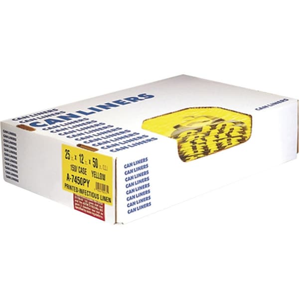 Heritage Healthcare Biohazard Printed Can Liners, 30 gal, 1.3 mil, 30" x 43", Yellow, Flat Pack, PK200 A6043PY - main