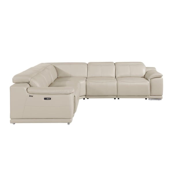 Homeroots Beige Italian Leather Power Reclining U Shaped Five Piece Corner Sectional With Console 532761 - main