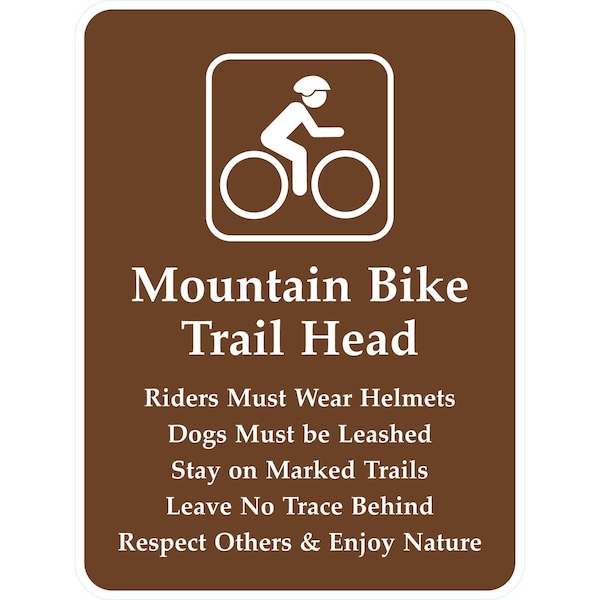 Lyle Mountain Bike Trail Head, Riders Must Wear Helmets, Dogs Mus, 18x24, Non-Reflective, White G-11211-NA_18x24 - main