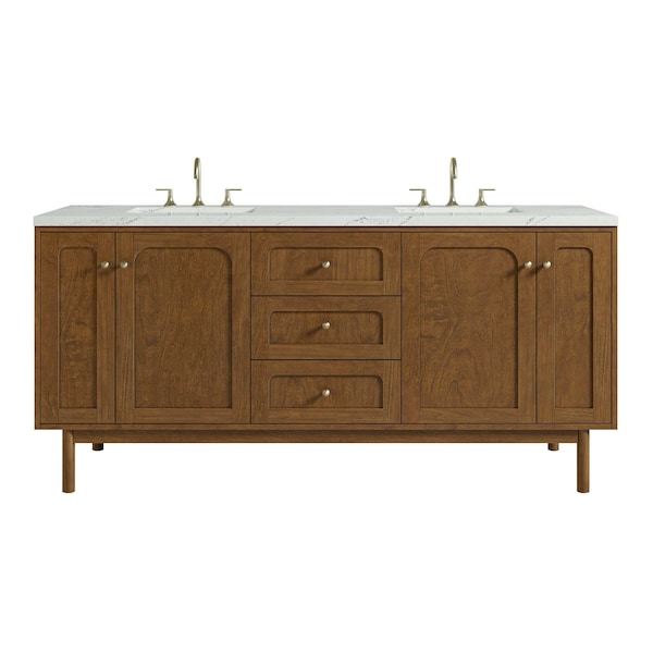 James Martin Vanities Laurent 72" Double Vanity, Honey Oak w/ 3 CM Ethereal Noctis Silestone Top 545-V72-HNO-3ENC - main