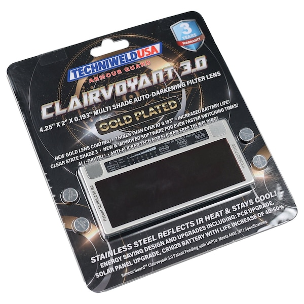 Armour Guard Crystal Clear Blue View 2 x 4 1/4 Multi Shade Auto-Darkening Filter Lens. Version 3.0. Gold Plated AGCLAIRVOYANT3.0GOLD - main