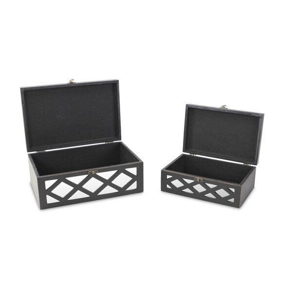 Homeroots Set of Two Black And White Wood And Mirrored Glass Box With Lid, 2PK 489379 - main