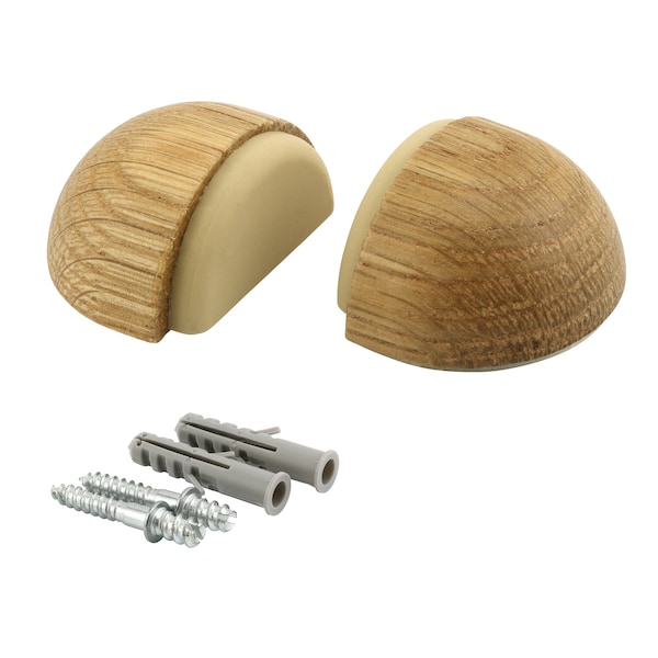 Prime-Line WORKPRO W133318 Wooden Adhesive or Screw Mounted Soft Bumper Dome Door Stopper, Oak Finish (1 Pair) W133318 - main