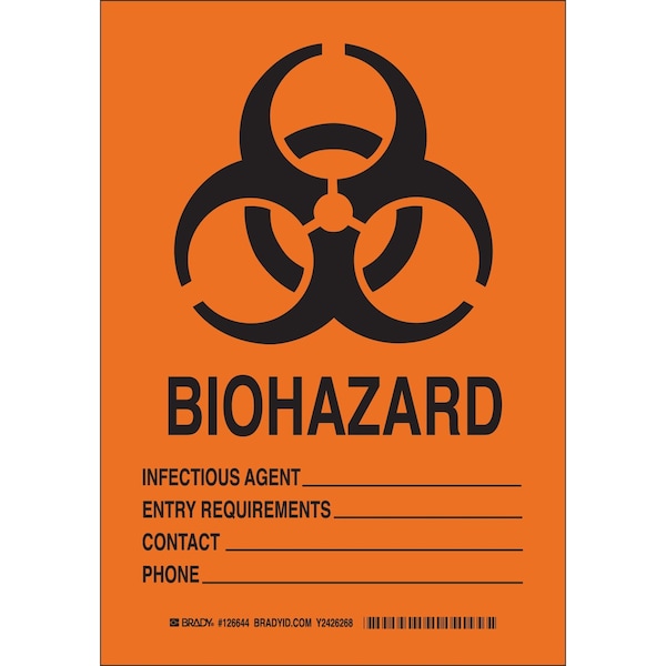 Brady Biohazard Infectious Agent___ Entry Requirements __ Contact __ Phone __ Sign, Polystyrene 126646 - main