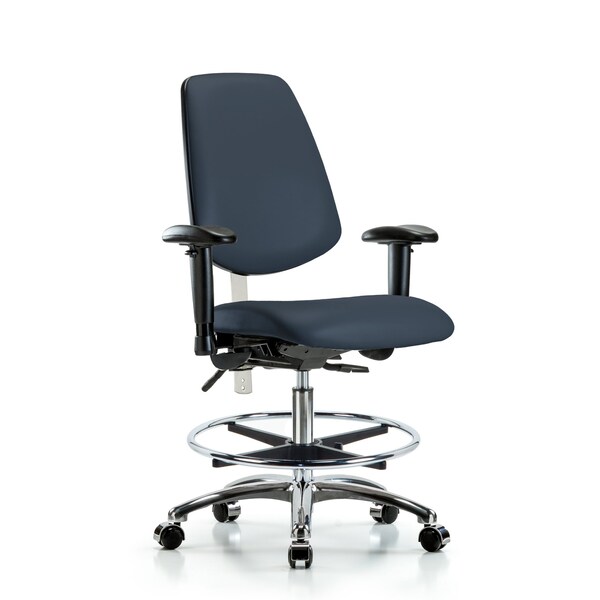 Blue Ridge Ergonomics Clean Room Chair Vin Med Ben Chair, Med, Bk, Nav, CL100, Adjustable Arms, 22" to 29" Height, Vinyl BR-NCR-VMBCH-MB-CR-T1-A1-CF-CC-8582 - main