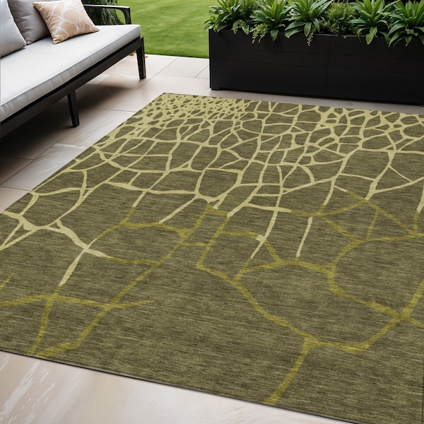 Homeroots 5' X 8' Olive Green And Dark Green Abstract Washable Indoor Outdoor Area Rug 601153 - main