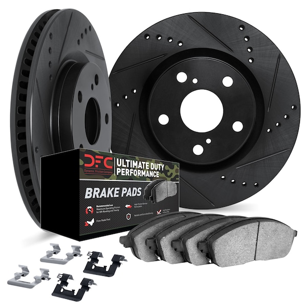 Dynamic Friction Co DFC Brake Rotor Drilled & Slotted - Black- w/Ultimate Duty Brake Pad & HW Kit 8412-42045 - main