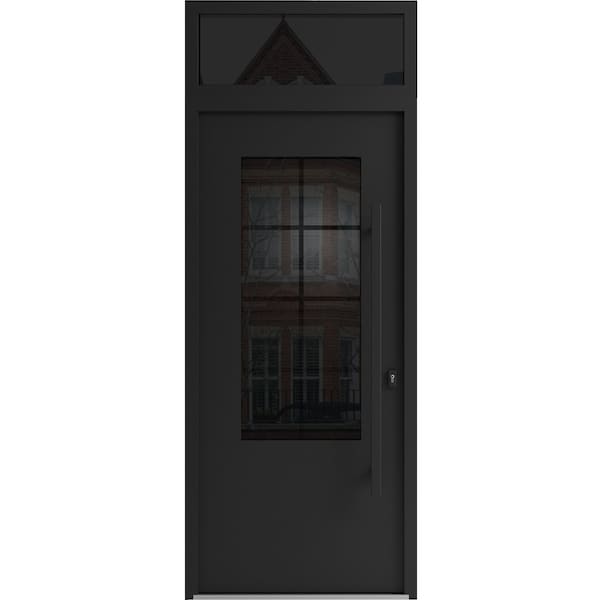 Vdomdoors Aluminum Door Iron 0101 Black Entry Steel Metal Classic Painted 36 x 96 (36 x 80+16)-Left Inswing IRON0101EXD-BLK-W36xH80+16-LH-I - main